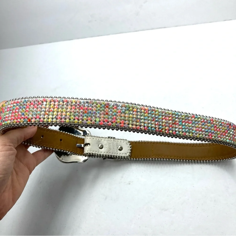 Western Leather Rhinestones Belt Colorful Studded XS Shining Belt Cowgirl